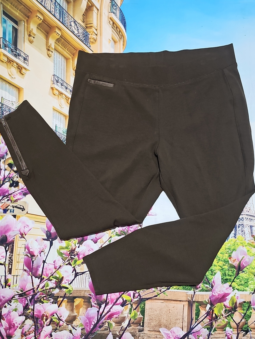 J. Jill High Waist Brown Stretch Ponte Skinny Zippered Ankle Pants Size Large